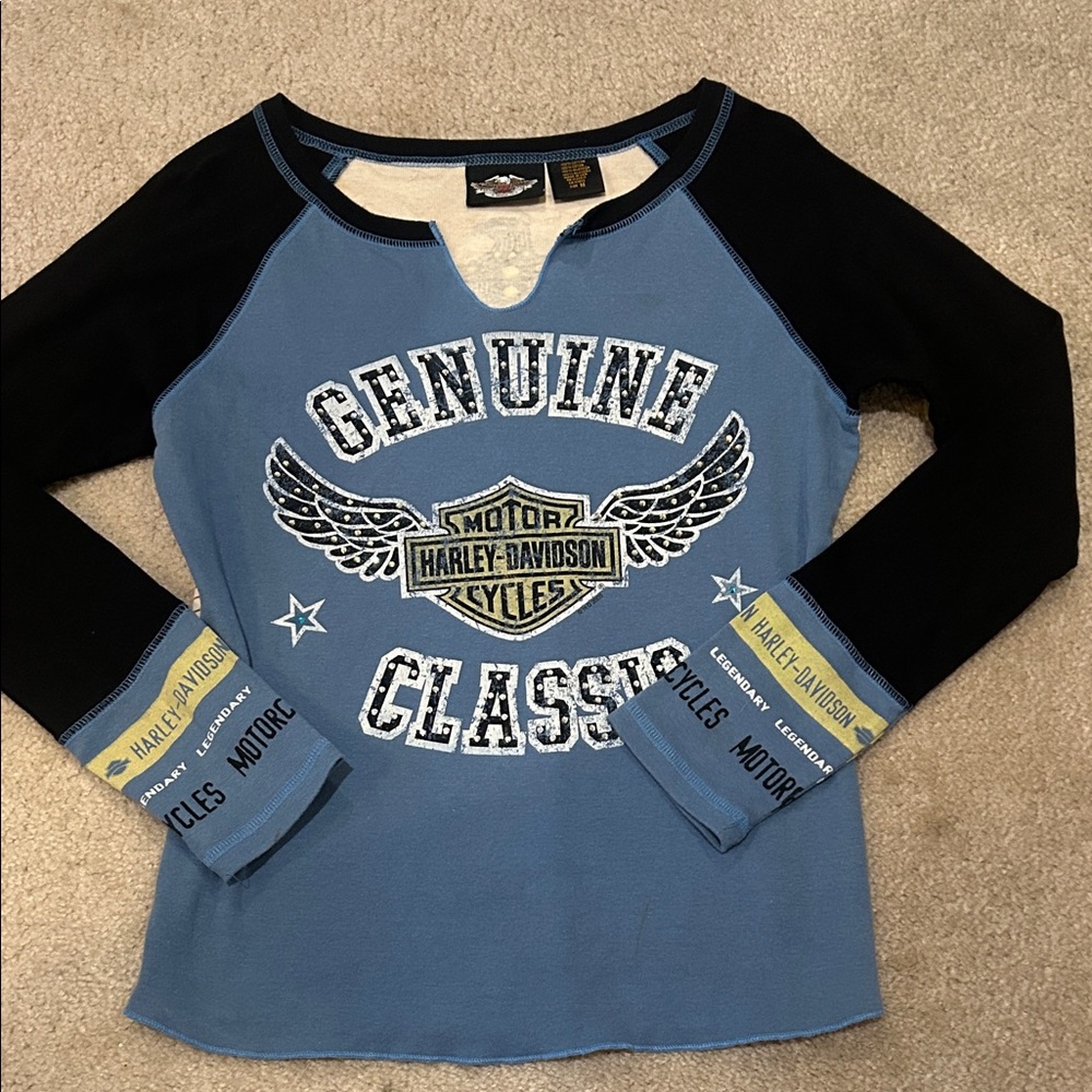 Harley-Davidson Blue & Black Raglan 'Genuine Classics' Tee